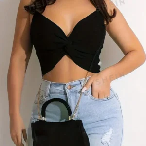 SHEIN Haut court noué couleur unie Slayer