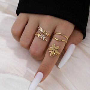 Onelike 3pcs Couleur Or Jaune Acier Inoxydable Blé Oreilles Feuilles/Fleur