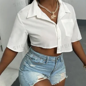 SHEIN slayr chemise courte blanche à ourlet asymétrique