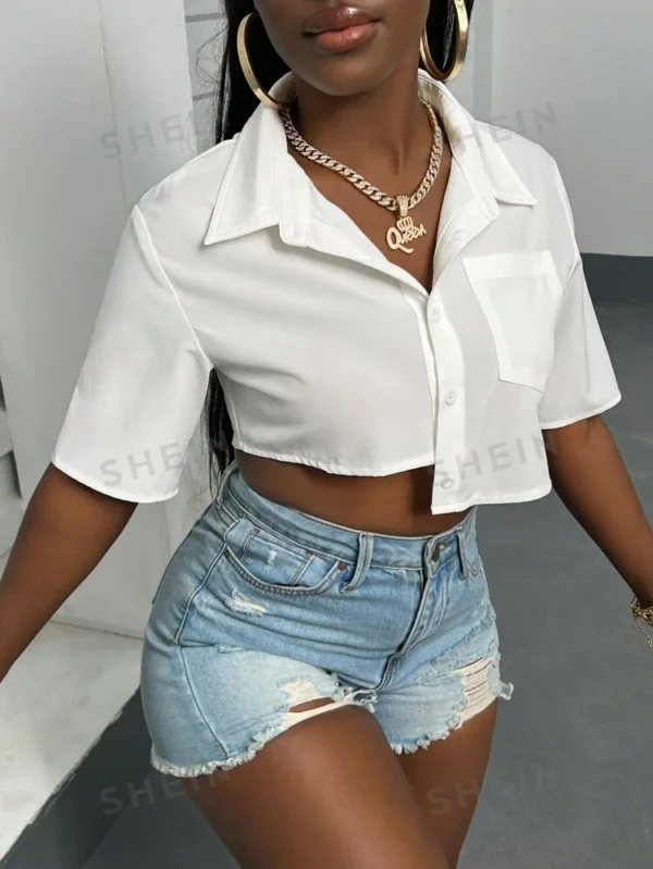SHEIN slayr chemise courte blanche à ourlet asymétrique