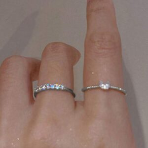 Bague scintillante en strass pour femmes, 2 pièces, mode simple
