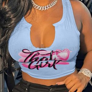 SHEIN slayr lettre et coeur rose côtelé débardeur court décontracté à dos nageur