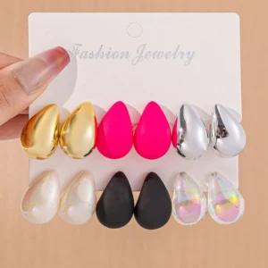 Ensemble de boucles d'oreilles en forme de goutte d'eau en métal, à la mode, 6 pièces/12 pièces