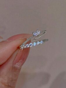 Bague scintillante en strass pour femmes, 2 pièces, mode simple – Image 5