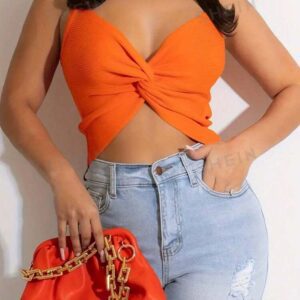 SHEIN Haut court noué couleur unie Slayer