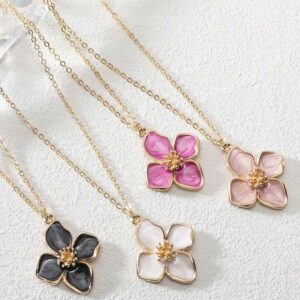 Collier pendentif élégant en résine colorée florale pour femmes, 1 pièce
