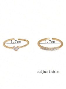 Bague scintillante en strass pour femmes, 2 pièces, mode simple – Image 2
