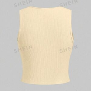 SHEIN slayr lettre et coeur rose côtelé débardeur court décontracté à dos nageur
