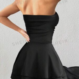 SHEIN PETITE mini-robe bustier sexy à imprimé léopard avec ourlet à volants double épaisseur