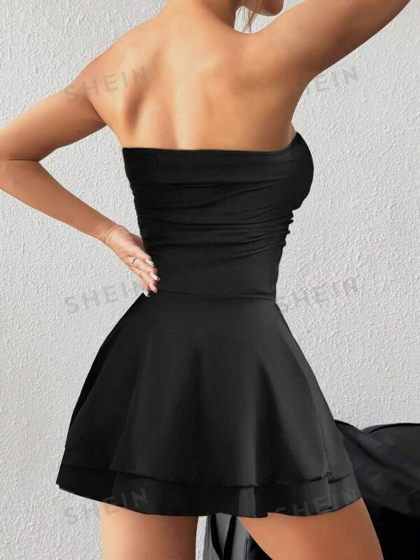 SHEIN PETITE mini-robe bustier sexy à imprimé léopard avec ourlet à volants double épaisseur – Image 2