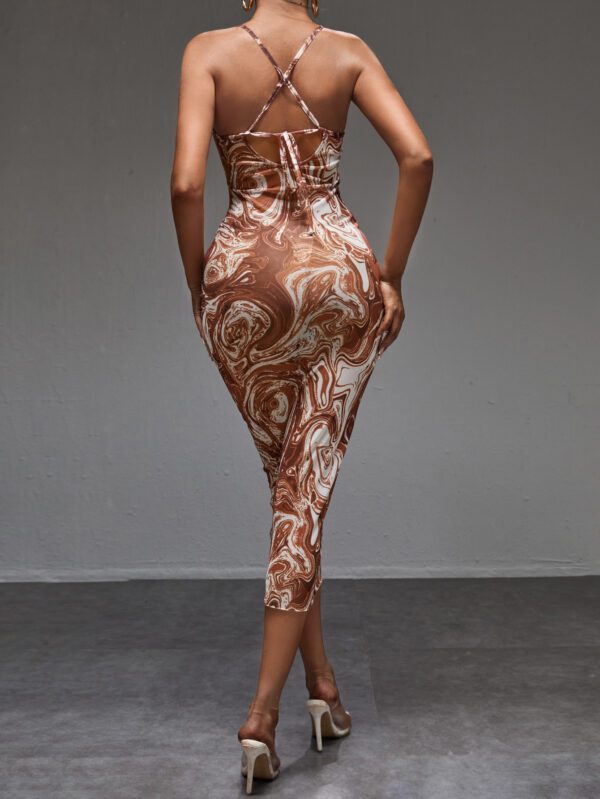 SHEIN SXY Robe moulante à imprimé marbré à nœud à tulle – Image 3