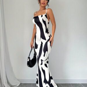 SHEIN Elenzya Robe-camisole imprimée pour femmes avec encolure drapée extra longue