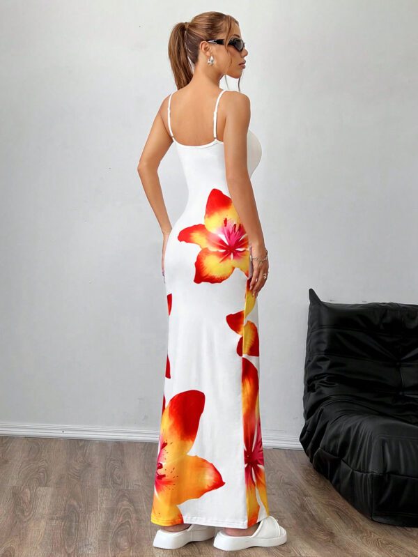 SHEIN EZwear Robe d'été pour femmes à imprimé floral, ajustée et longue à bretelles pour une tenue décontractée – Image 6