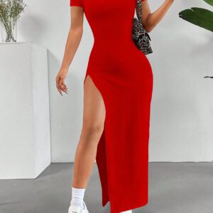 SHEIN EZwear Robe d'été fendue haute et sans épaule unie pour femmes