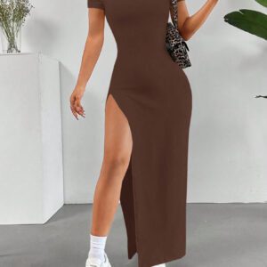 SHEIN EZwear Robe d'été fendue haute et sans épaule unie pour femmes