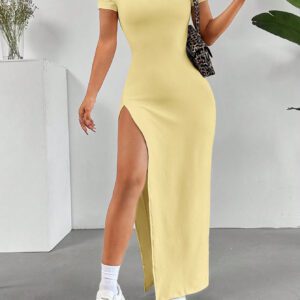 SHEIN EZwear Robe d'été fendue haute et sans épaule unie pour femmes