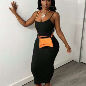 SHEIN Slayr Robe grise côtelée à bretelles fines, style décontracté de rue sexy, basique pour femmes