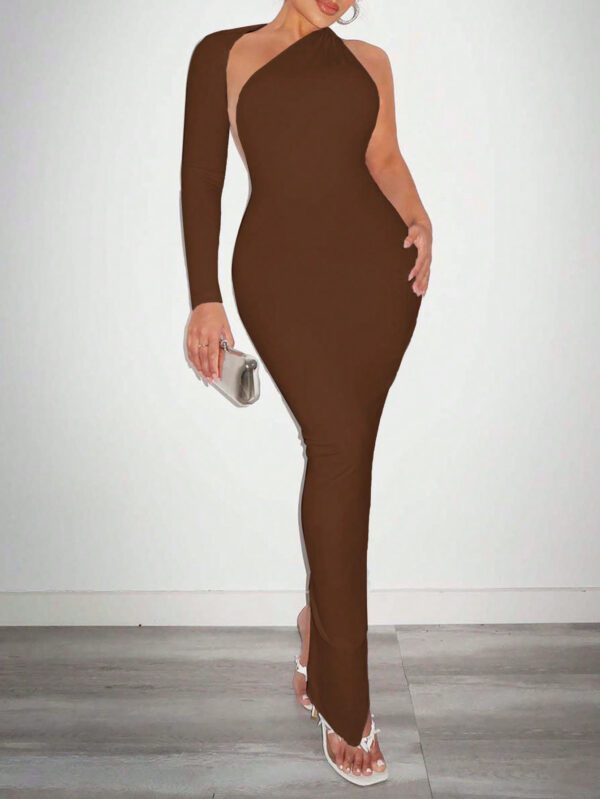 SHEIN SXY Robe moulante asymétrique à un épaule, élégante et habillée, avec dos nu pour femmes – Image 5