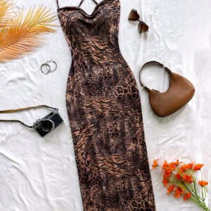 SHEIN WYWH Robe dos nu à bretelles spaghetti imprimée grande taille pour femme, décontractée, vacances à fleurs avec encolure drapée