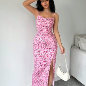 SHEIN Aloruh Robe à bretelles spaghetti florale pour femmes, style de vacances