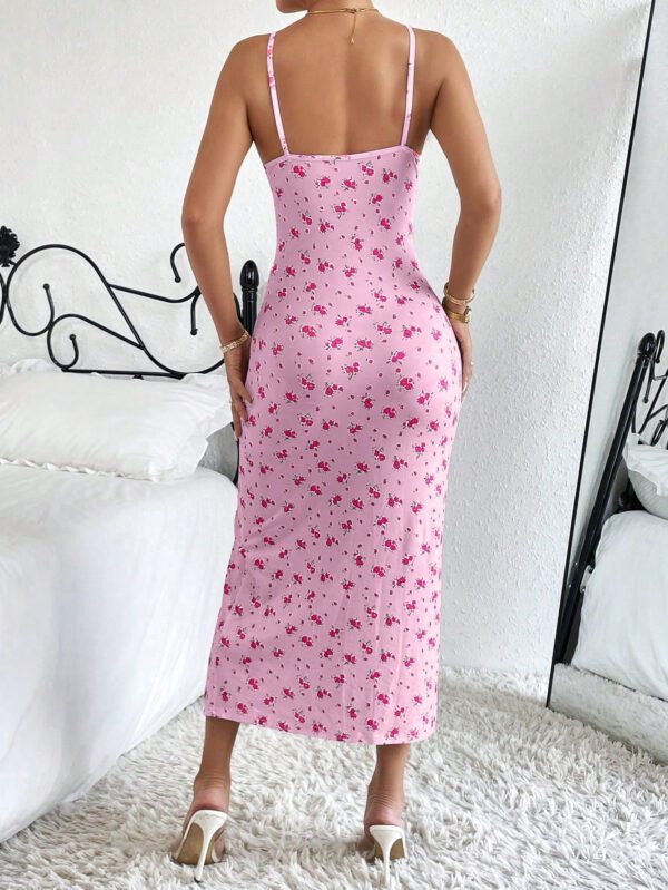 SHEIN Raffinéa Robe À Fines Brides Imprimé Floral À Nœud Fendu – Image 4