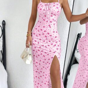 SHEIN Raffinéa Robe À Fines Brides Imprimé Floral À Nœud Fendu