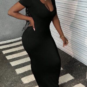 SHEIN Slayr Robe décontractée, élégante, de base, unie, encolure en V, ajustée et longue jusqu"à la cheville pour le printemps et l'été