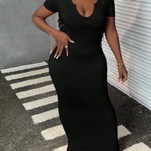 SHEIN Slayr Robe décontractée, élégante, de base, unie, encolure en V, ajustée et longue jusqu"à la cheville pour le printemps et l'été