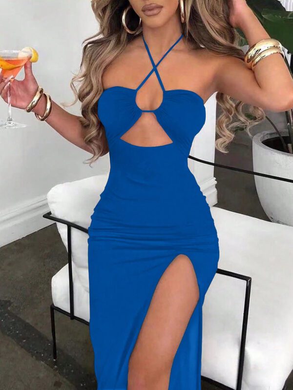 SHEIN Relaxiva Robe noire sexy moulante et sans manches avec dos nu pour femmes