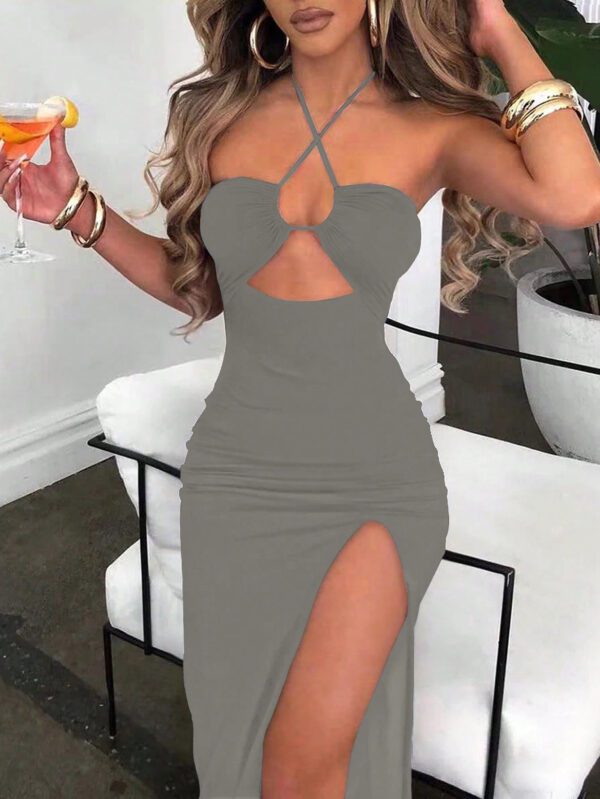 SHEIN Relaxiva Robe noire sexy moulante et sans manches avec dos nu pour femmes – Image 2