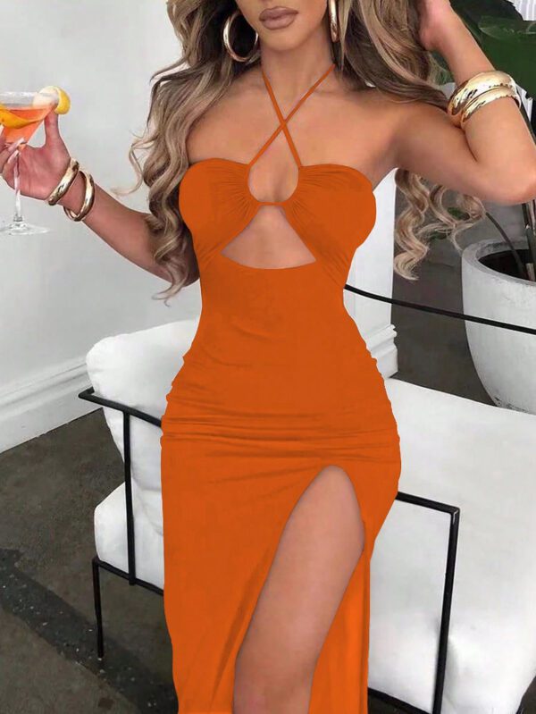 SHEIN Relaxiva Robe noire sexy moulante et sans manches avec dos nu pour femmes – Image 3