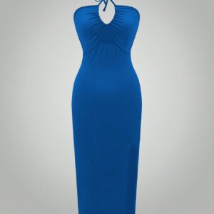 SHEIN Relaxiva Robe noire sexy moulante et sans manches avec dos nu pour femmes