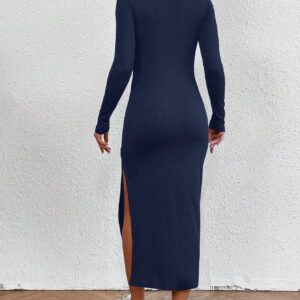 SHEIN Essnce Robe à manches longues asymétrique simple avec fente, couleur unie pour femmes