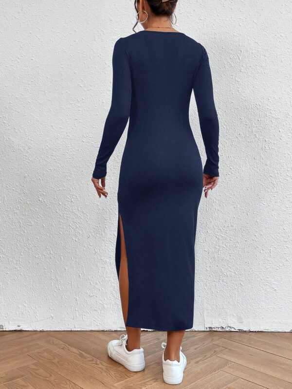 SHEIN Essnce Robe à manches longues asymétrique simple avec fente, couleur unie pour femmes – Image 7