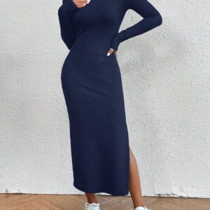 SHEIN Essnce Robe à manches longues asymétrique simple avec fente, couleur unie pour femmes