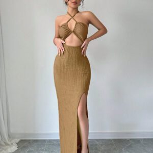 SHEIN Raffinéa Robe fourreau longue fendue au dos et sans dos