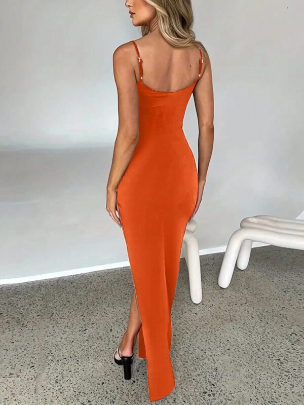 SHEIN SXY Robe d'été pour femme de couleur unie, serrée et sexy avec fente haute et sans manches – Image 5