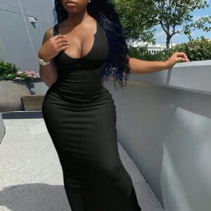 SHEIN Slayr Robe Élégante Pour Femmes De Couleur Unie, Ajustée Et Moulante, Avec Encolure Arrondie