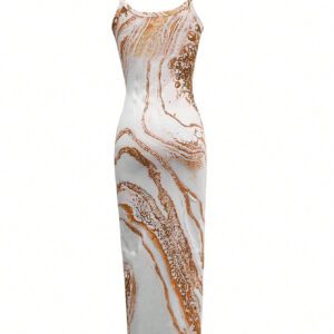 SHEIN Essnce Robe à bretelles skinny pour femmes avec imprimé marbré, mode estivale
