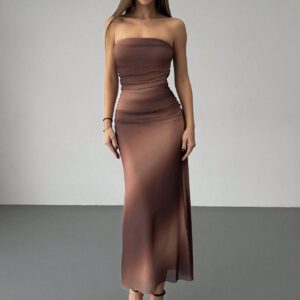 Aloruh Robe moulante bandeau orange avec impression de maille ombré, style américain