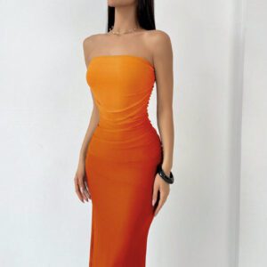 Aloruh Robe moulante bandeau orange avec impression de maille ombré, style américain