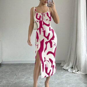 SHEIN Raffinéa Robe portefeuille d'été élégante à imprimé aléatoire avec fente à la cuisse