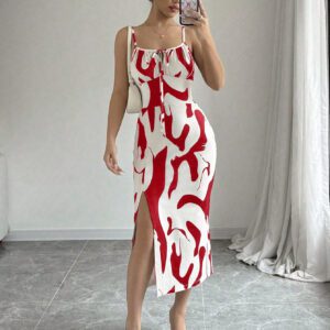 SHEIN Raffinéa Robe portefeuille d'été élégante à imprimé aléatoire avec fente à la cuisse