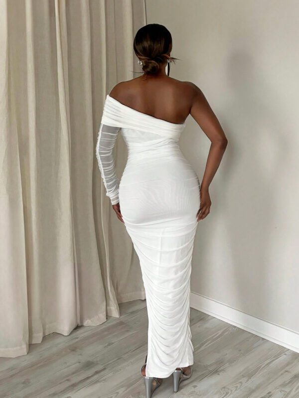 SHEIN Slayr Robe moulante femme à épaules dénudées en maille plissée, élégante pour les fêtes/rendez-vous - EE – Image 5
