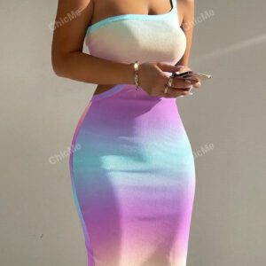Robe Moulante Dégradé Asymétrique Ajouré