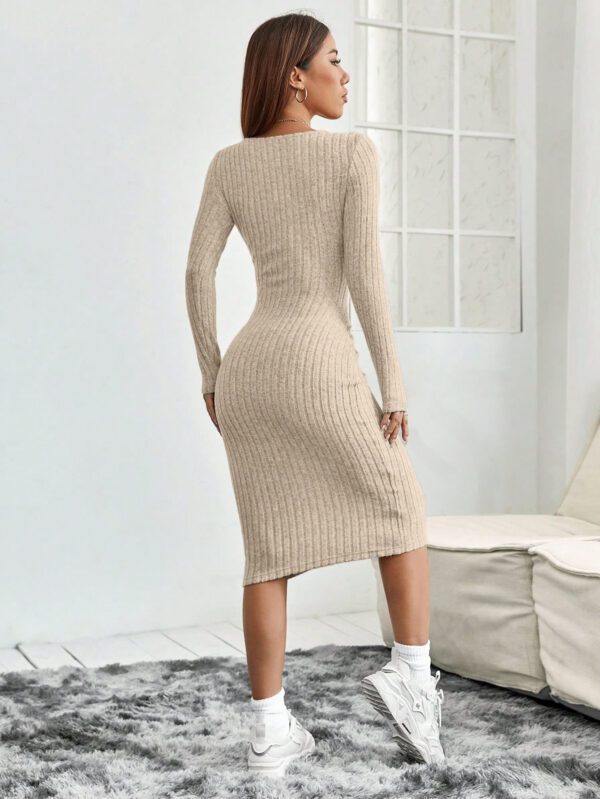 SHEIN PETITE Robe Longue À Manches Longues Et Col En V Pour Femmes – Image 7