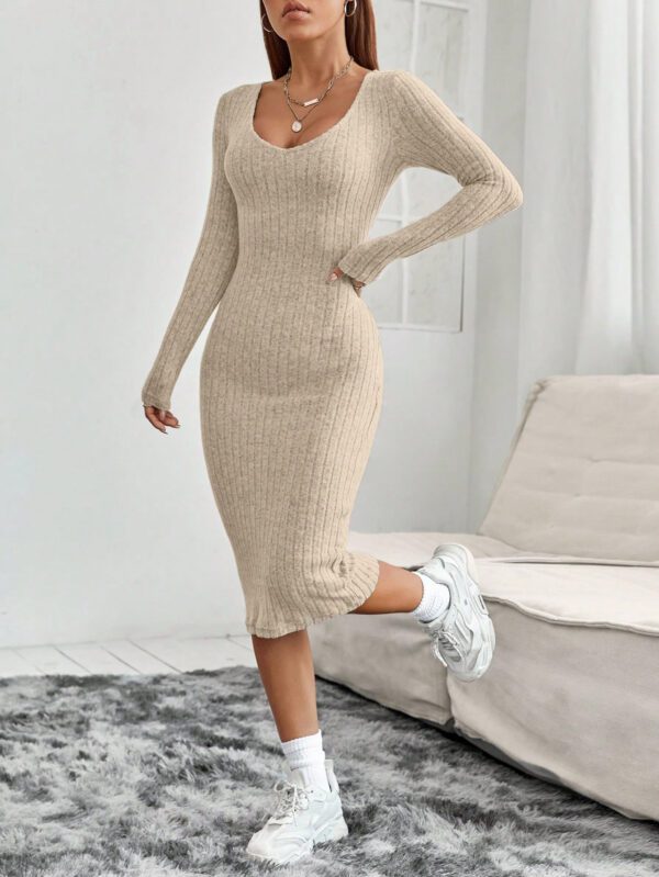 SHEIN PETITE Robe Longue À Manches Longues Et Col En V Pour Femmes – Image 8