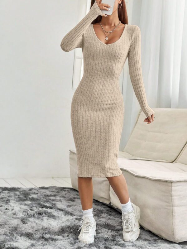 SHEIN PETITE Robe Longue À Manches Longues Et Col En V Pour Femmes – Image 10