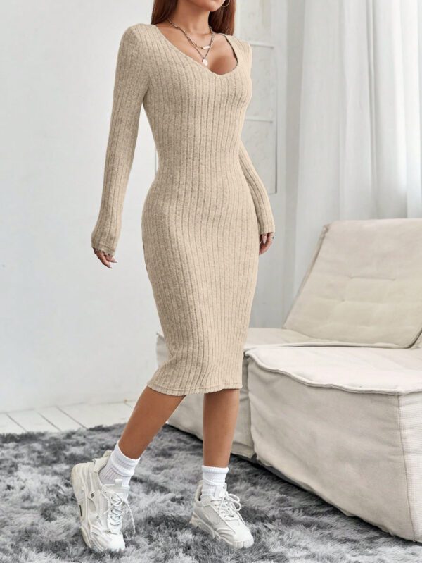 SHEIN PETITE Robe Longue À Manches Longues Et Col En V Pour Femmes – Image 11