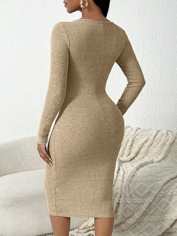 SHEIN SXY Robe mi-longue décontractée à manches longues et stretch pour femmes, vêtements automne pour femmes – Image 7